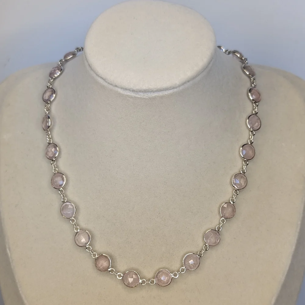 Rose Quartz Necklace S925 Sterling Silver - Picture 1 of 7